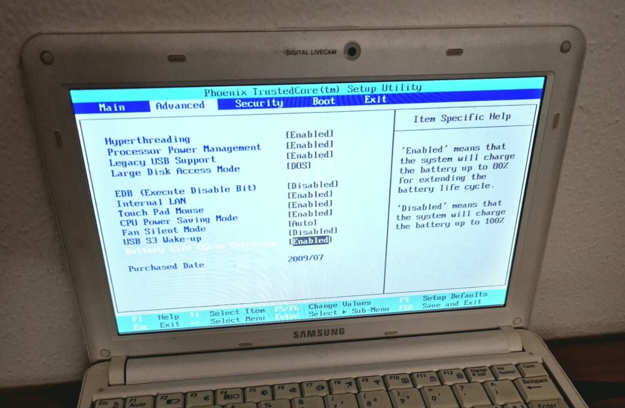Samsung N130 BIOS Setup
